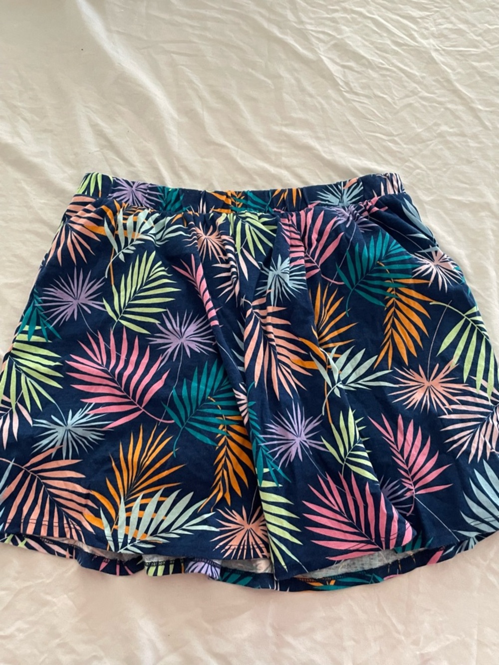 Girls' Navy Tropical Print Skort with Colorful Palm Leaves